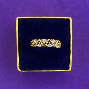 💛 Vintage 18k Gold Plated Chevron Crystal Ring | Zig Zag Stack Ring | Sparkle